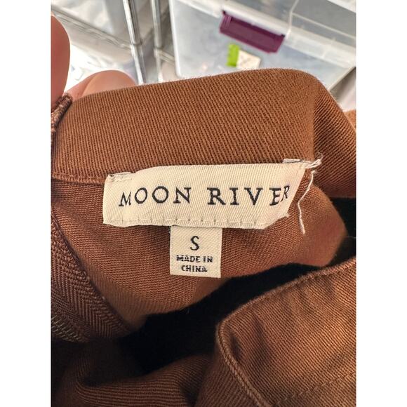 Moon River Brown Denim Jumpsuit Halter Tie Neck Belted Fall Outfit Stretch Small - Picture 6 of 6